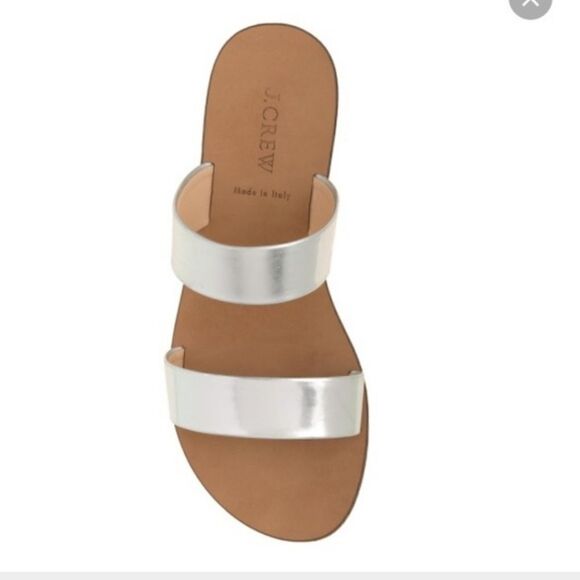 J. Crew Malta Mirror Metallic Silver Double Banded Strappy Sandals 10 - Picture 10 of 10